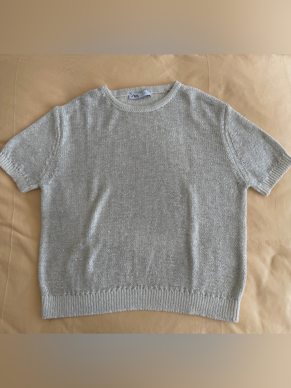 Zara Men’s Light Cream Textured Crewneck Sweater
